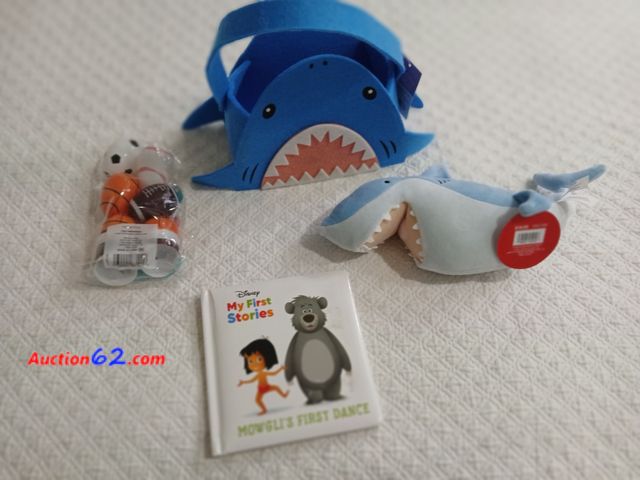 Lot 44-2015i - One new with tag Shark Easter Basket.  One new with tag shark, tag price 19.99.  One 8 pack eggs.  One new Disney My First Stories book.  Se...