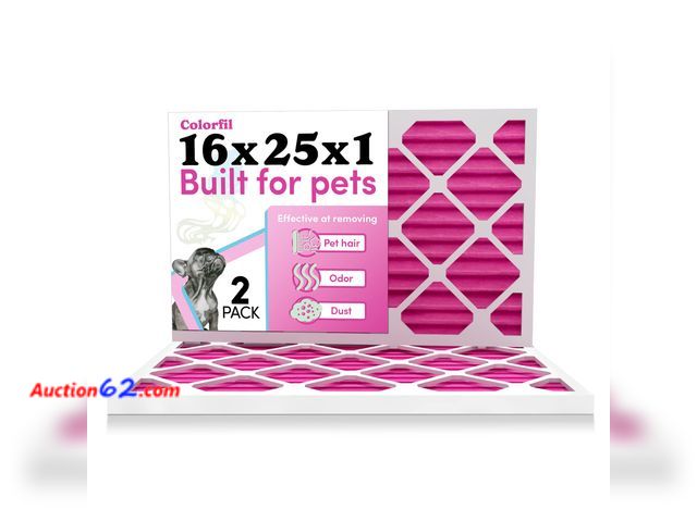 Lot 44-135o - Colorfil 16x25x1 Air Filter (2-Pack) | Made in the USA | Color Changing | Remove Cat and Dog Odor | MERV 8 for Pet Hair Dander and Dust | 15...