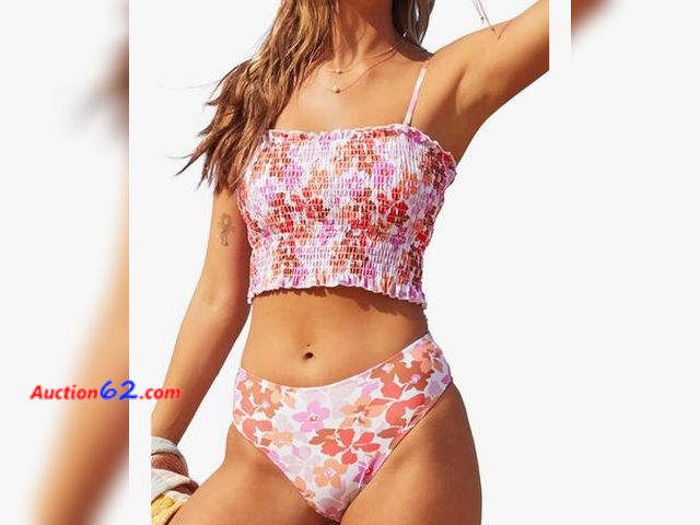 Lot 44-6760g - Size Large Beachsissi Women's Smocked Stringy Bikini Two Pieces Floral Print Cute Bikini Set Appears New, A basic inspection has been given ...