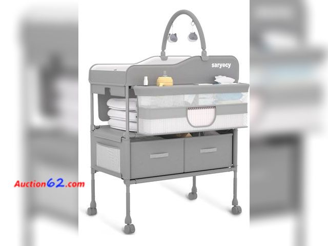Lot 44-7495g - Baby changing table, versatile folding changing table, waterproof diaper changing station, adjustable height with 2 drawers, Baby changing s...