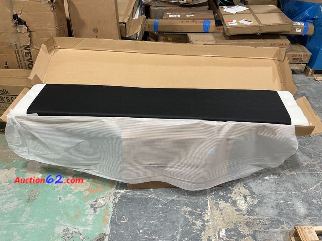 Lot 44-1820i - BOX 2 OF 2 ONLY, (slats &amp; headboard base) Athena Modern White Upholstered Boucle Wood Frame King Size Platform Bed with Headboard Dark B...