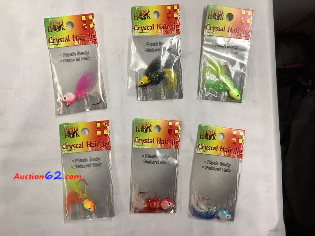 Lot 44-6190e - Set of 6 Fish Hawk Crystal Hair Jig, Fish Hooks assorted Colors vary. Appears New, A basic inspection has been given to this item. Sold AS-I...