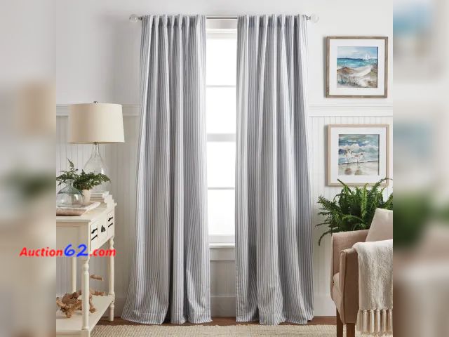 Lot 44-195b - Martha Stewart Ticking Stripe Curtain Panel Pair- Unknown Length  Appears New, A basic inspection has been given to this item. Sold AS-IS.