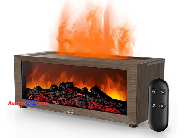 Lot 44-6816p - Fireplace Flame Air Diffuser Humidifier,7 Colors Aromatherapy Essential Oil Diffuser,Ultrasonic Aroma Humidifier with Timer (Wood Grain Colo...