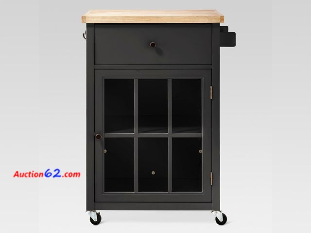 Lot 44-26a - $290 Retail price - Windham Wood Top Kitchen Cart - Black - Threshold™ (Assembly Required) Appears New, A basic inspection has been given to...