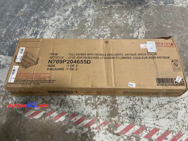 Lot 44-1616w - $350 Retail price - Unknown Brand, Full Daybed with Trundle and Lights - Antique Wood Color, Box 1 of 2 only E-Commerce Return, A basic insp...