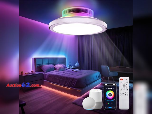 Lot 44-2766w - $129.99 Retail price - SOGOTING 18" Bladeless Ceiling Fans, Low Profile Ceiling Fan with Light, Smart RGB Ceiling Light Fixture Support Alex...