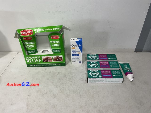 Lot 44-569j - OKeeffes Working Hands Cream, CeraVe Lotion, Toms Toothpaste Lot See All Photo's Not Tested E-Commerce Return, A basic inspection has been g...
