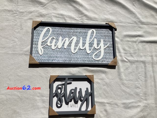 Lot 44-7861P - Lot of (2) grey/blue wooden wall art.  Appears New, A basic inspection has been given to this item. Sold AS-IS. See All Photo's