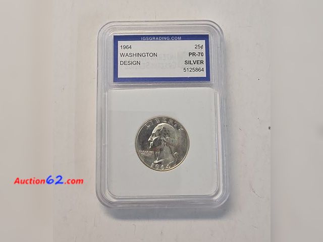 Lot 44-8338p - 1964 WASHINGTON 90% SILVER PROOF QUARTER GRADED PR-70 BY IGS. PERFECT COIN! DOESN'T GRADE ANY HIGHER!-NT