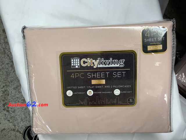 Lot 44-6078a - City living 4 pc king size sheet set fitted flat 2 pillow cases. Light weight super soft. Appears New, A basic inspection has been given to ...