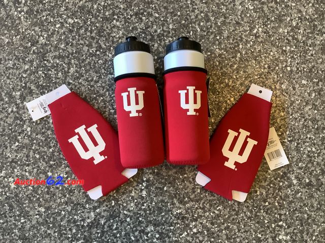 Lot 44-4063m - Lot of (2) Indiana University insulated water bottles and (2) bottle koozies. Appears New, A basic inspection has been given to this item. S...