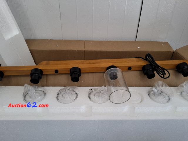 Lot 44-7235e - 6-light farmhouse chandelier 6-light adjustable kitchen island pendant light with wood and seed glass shades, rustic dining room ceiling fix...