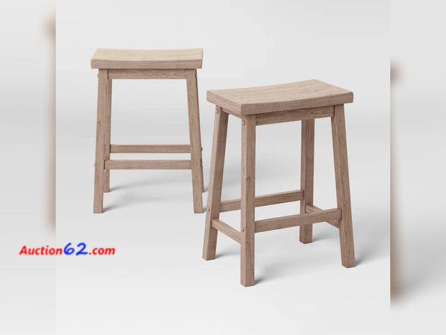 Lot 44-540e - Set of 2 24" Solid Wood Backless Saddle Counter Height Barstools Natural - Room Essentials™ Not Tested See All Photo's Appears New, A basic ...