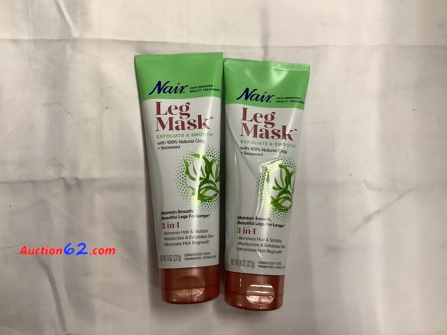 Lot 44-6163q - Set of 2 8 oz bottles of Nair Leg Mask Exfoliate &amp; Smooth 100% Natural Clay + Seaweed. 3-in-1 Removes Hair &amp; Stubble, Moisturizers &...