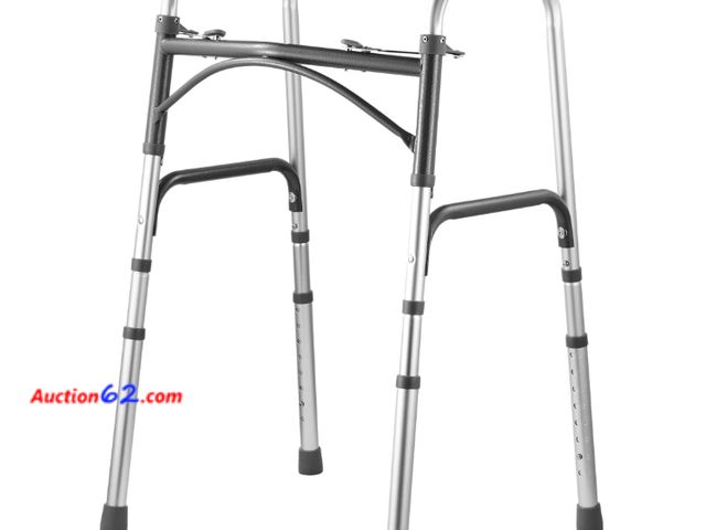 Lot 44-1964i - VEVOR Folding Walker, 2-Button Folding Walkers with 8-Level Adjustable Height and Durable Handles, Lightweight Aluminum Mobility Walker Aid ...