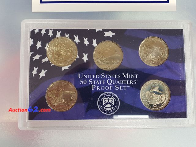 Lot 44-8532p - 2006 STATE QUARTER PROOF SET W/NEVADA, NEBRASKA, COLORADO, NORTH DAKOTA AND SOUTH DAKOTA QUARTERS IN ORIGINAL US MINT PACKAGING. COMES W/CER...