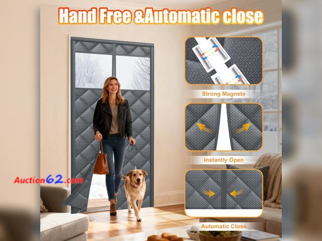 Lot 44-9123 - Retail of $37-Magnetic Thermal Insulated Door Curtain with Transparent Window Insulated Door Cover Upgraded Oxford Filled with Thicken Cotto...