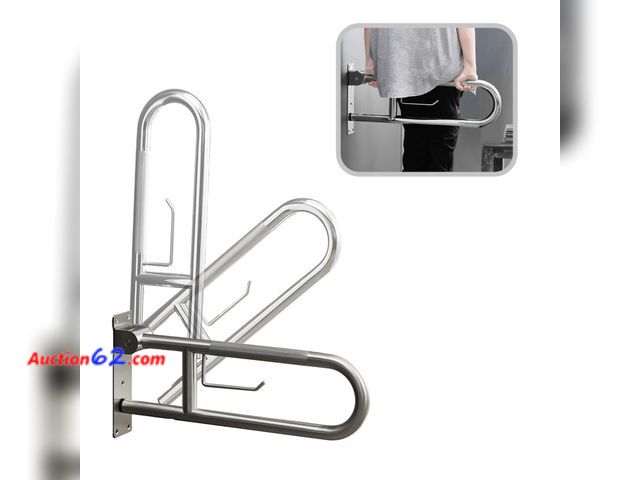 Lot 44-116m - 23.5 Inch Toilet Grab Bar, Fold Down Grab Bar with Paper Holder, Knurled Anti-Slip Grab Bars for Toilet, Stainless Steel Handrails Toilet fo...