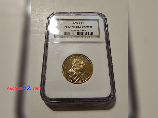 Lot 44-8359w - 2005-S PROOF SACAGAWEA DOLLAR GRADED PF69 ULTRA CAMEO BY NGC. ONE POINT SHY OF A PERFECT COIN! MINTED IN SAN FRANCISCO.-NT