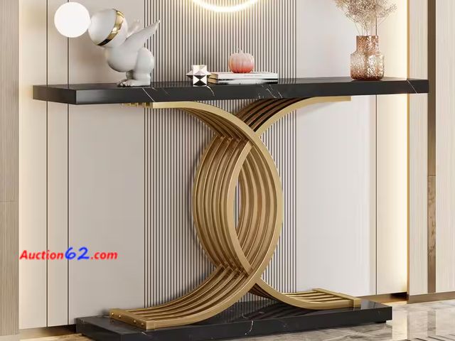Lot 44-60b - Retail value of $140- Catalin 40 in. Black Rectangle Wood Console Table, Modern Sofa Table with Geometric Frame Appears New