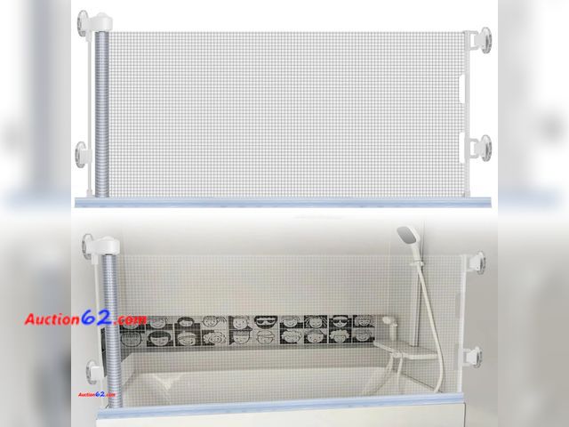 Lot 44-9024i - Retail of $59- Lot of (1) ACEXT Retractable Baby Gate with Clear &amp; Locked Design. Bathtub Splash Guard/ Baby Gate 2-in-1, can be used as...