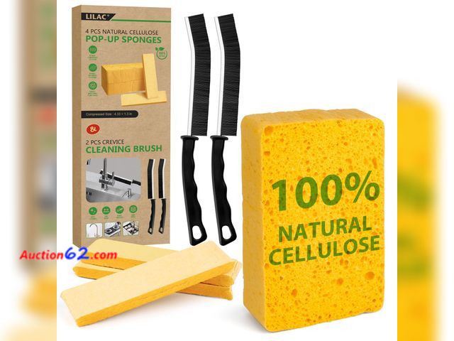 Lot 44-9222 - LILAC 6 Pcs Deep Cleaning Set: 2 Pack Stiff-Bristle Crevice Cleaning Brushes &amp; 4 Pack Compressed Natural Cellulose Sponges, Gap Cleaner ...