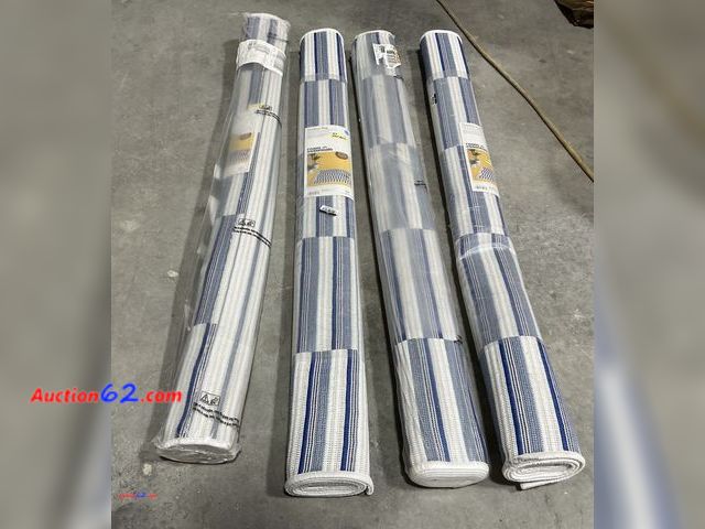 Lot 44-186b - Lot of (4) Room Essentials Blue Colorblock Striped Rug - 3 ft 10 in x 5 ft 4 in E-Commerce Return, A basic inspection has been given to this...