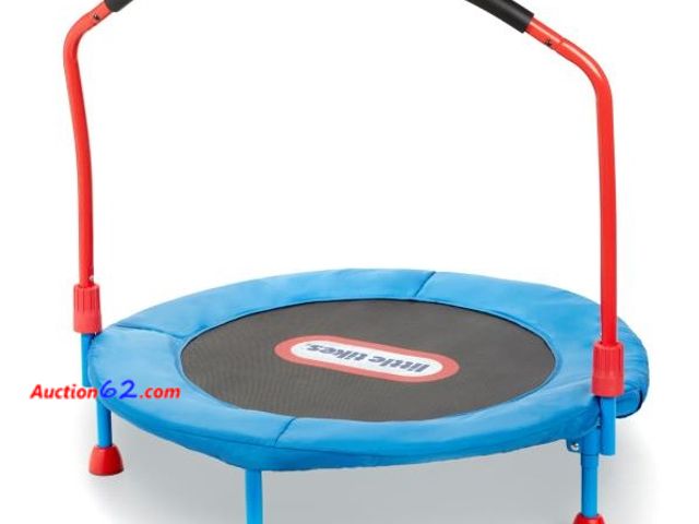 Lot 44-1633t - $113 Retail value- Little Tikes Easy Store 3-Foot Trampoline  with Hand Rail  Blue Appears New, A basic inspection has been given to this it...