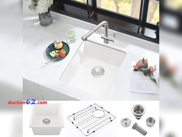 Lot 44-1676w - $123.99 Retail price - 12 Inch Bar Sink Undermount White-iAnomla 12x15 Undermount Bar Sink White Quartz Composite Bar Prep Sink Small Single...