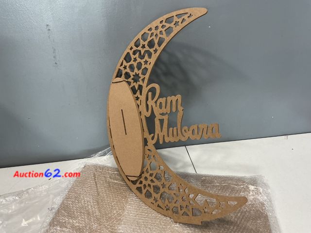 Lot 44-2638w - DoubleFill Eid Mubarak Ramadan Crescent Moon Star Light 27.56 x 20.67 Inches LED Wooden Ramadan Mubarak Decoration Eid Gift for Home Bedroom...