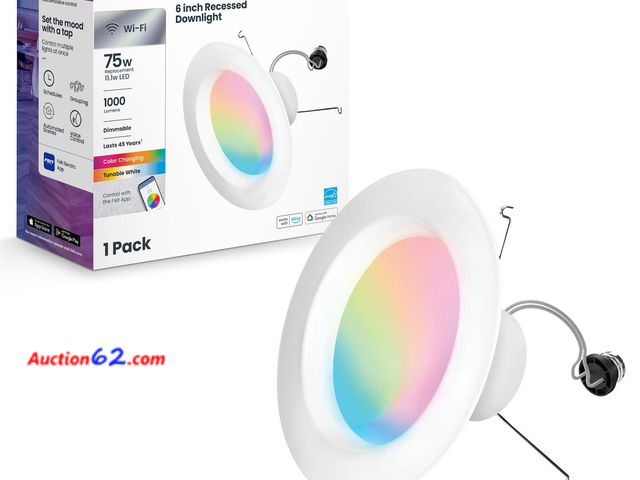 Lot 44-1607p - Feit Electric Smart Recessed Downlights, 5-6 Inch, Wi-Fi LED, Dimmable Color-Changing, 1000 Lumens, 11.1W (75W Equivalent), Voice &amp; App ...