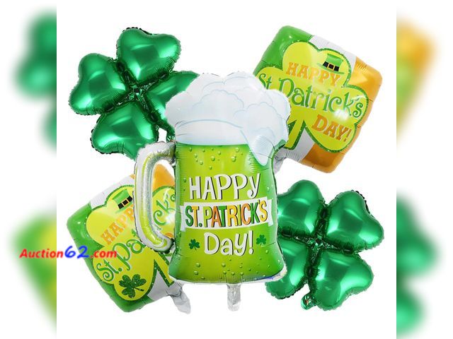 Lot 44-964m - Lot of 4 - Happy St Patricks Day Balloons St. Patrick's Day Balloon Decorations Green Shamrock Clover Foil Balloons Beer Balloon for Patrick...