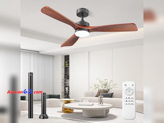 Lot 44-1642w - $99.99 Retail price - 52 Inch Ceiling Fans with Lights and Remote, Solid Wood 3 Blade Modern Ceiling Fan, Quiet DC Motor, 6 Speeds, Dimmable...
