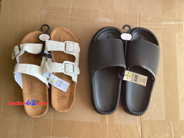 Lot 44-7739j - Lot of (2) pairs of women’s large size 9-10 sandals.  Appears New, A basic inspection has been given to this item. Sold AS-IS. See All Photo...