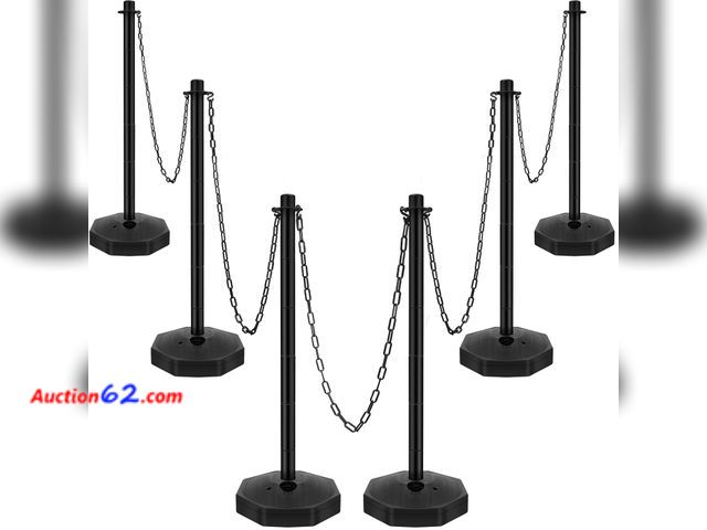 Lot 44-1708w - $83.99 Retail price - 6 Sets Plastic Stanchion Set Traffic Delineator Post Cones with Fillable Base 6.6 ft Plastic Chain and S Hooks Crowd C...