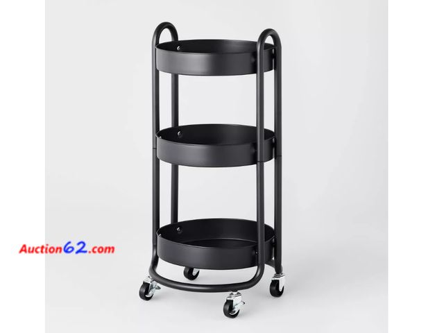 Lot 44-1535w - 3 Tier Round Metal Utility Cart Black - Brightroom™: Rolling Storage with Casters, Powder-Coated Steel, 31.44" Height Not Tested See All Pho...