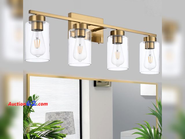 Lot 44-1867 - $79.99 Retail price - A1A9 4 Light Bathroom Vanity Light Fixtures, Brushed Brass Modern Wall Lights with Clear Glass Shade, Vintage Wall Sco...