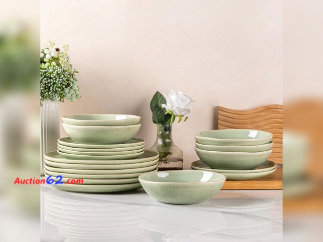 Lot 44-4111w - $148.95 Retail price - AmorArc Ceramic Dinnerware Sets,Handmade Reactive Glaze Stoneware Plates and Bowls Sets,Highly Scratch Resistant | Di...