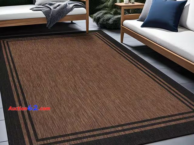 Lot 44-199b - Retail of $151- 9 X 12 Gold Black Aloha Washable Bordered Indoor Outdoor Area Rug 1. Appears New, A basic inspection has been given to this ...