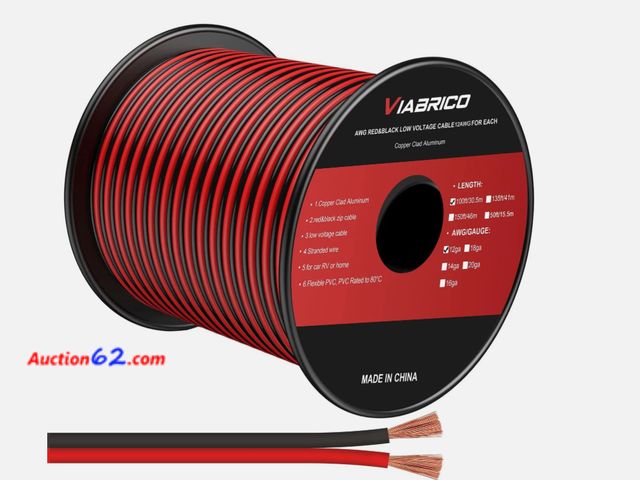 Lot 44-1545p - $29 Retail value- VIABRICO AWG Red &amp; Black Low Voltage Cable, 12 Gauge 100ft, Copper Clad Aluminum Stranded Zip Wire, 12V Appears New, A...