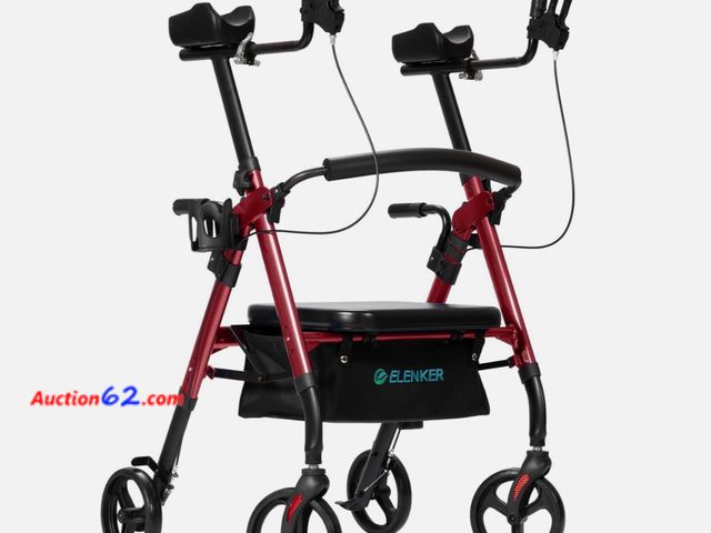 Lot 44-232g - Retail of $249.99- Red Elenker Heavy Duty Upright Rollator Walker Extra Wide Seat 500Lbs HFK-9219B Appears New, A basic inspection has been ...