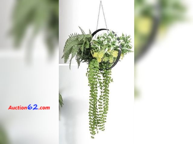 Lot 44-9060t - Retail of $58- 1PC Artificial Plant Hanging Pot with Lanyard for Indoor and Outdoor Wall Decoration (Green Mix) Appears New, A basic inspect...
