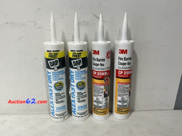Lot 44-999m - Lot of 4 Caulk Tubes: 2 DAP Alex Fast Dry, 2 3M Fire Barrier CP 25WB+ Not Tested See All Photo's E-Commerce Return, A basic inspection has b...