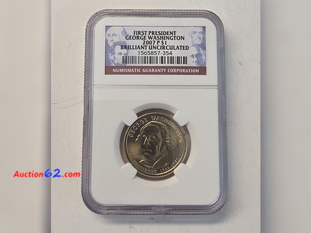 Lot 44-8335p - 2007 P 1ST PRESIDENT GEORGE WASHINGTON DOLLAR GRADED BRILLIANT UNCIRCULATED BY NGC. MINTED IN PHILADELPHIA.-NT