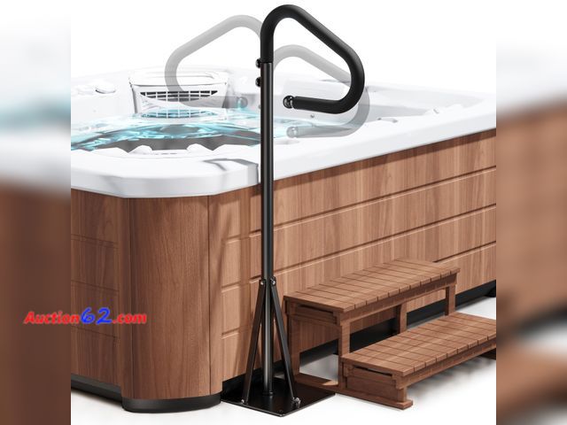Lot 44-1526o - 55''-62'' Hot Tub Handrail Side Safety Rail – 360° Swivel Spa Grab Bar, Heavy-Duty Powder-Coated Steel Assist Handle with Anti-Slip Foam Gri...