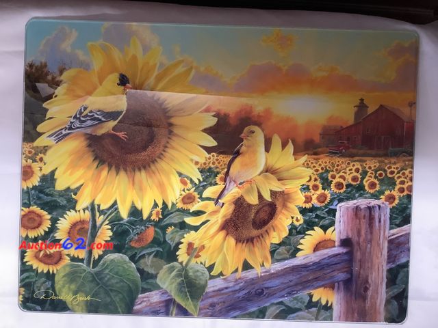 Lot 44-6211w - Tempered glass cutting board. 12x16 artwork by JQ licensing. New. See All Photo's Not Tested Never opened, Factory Sealed