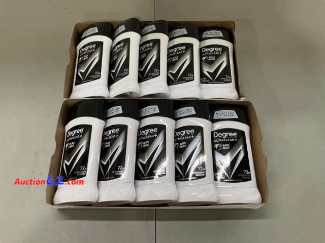 Lot 44-1563b - Lot of (2) boxes (10) total- Degree Men UltraClear+ Antiperspirant Deodorant, Black &amp; White, 2.7 oz 2. E-Commerce Return, A basic inspec...