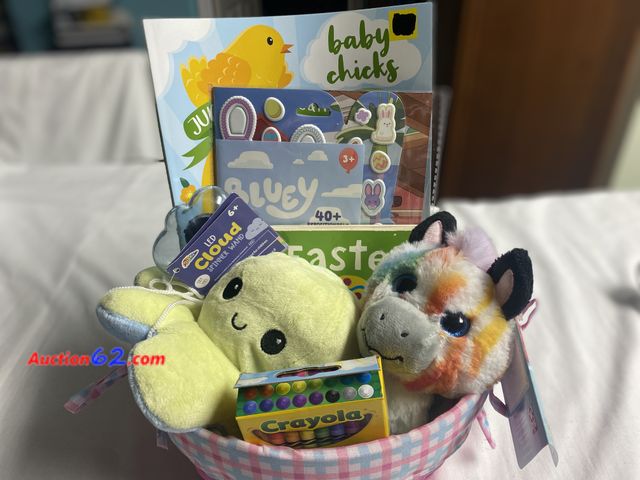 Lot 44-2135j - New. Easter basket with kid Connection Mini Walking Pet. Requires 2 AAA batteries included. Baby Chicks jumbo coloring and activity book. Bo...
