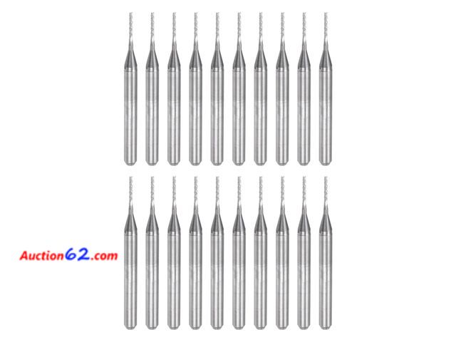 Lot 44-943e - uxcell 20pcs End Mill Bits 0.8mm Solid Carbide CNC Router Bits Engraving Cutter Tools for PCB Circuit Board Milling Machine Wood Carving, 1/...